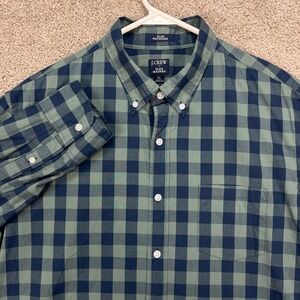 J Crew Slim Untucked Flex Washed Buffalo Plaid Button Down Mens XL Green Navy